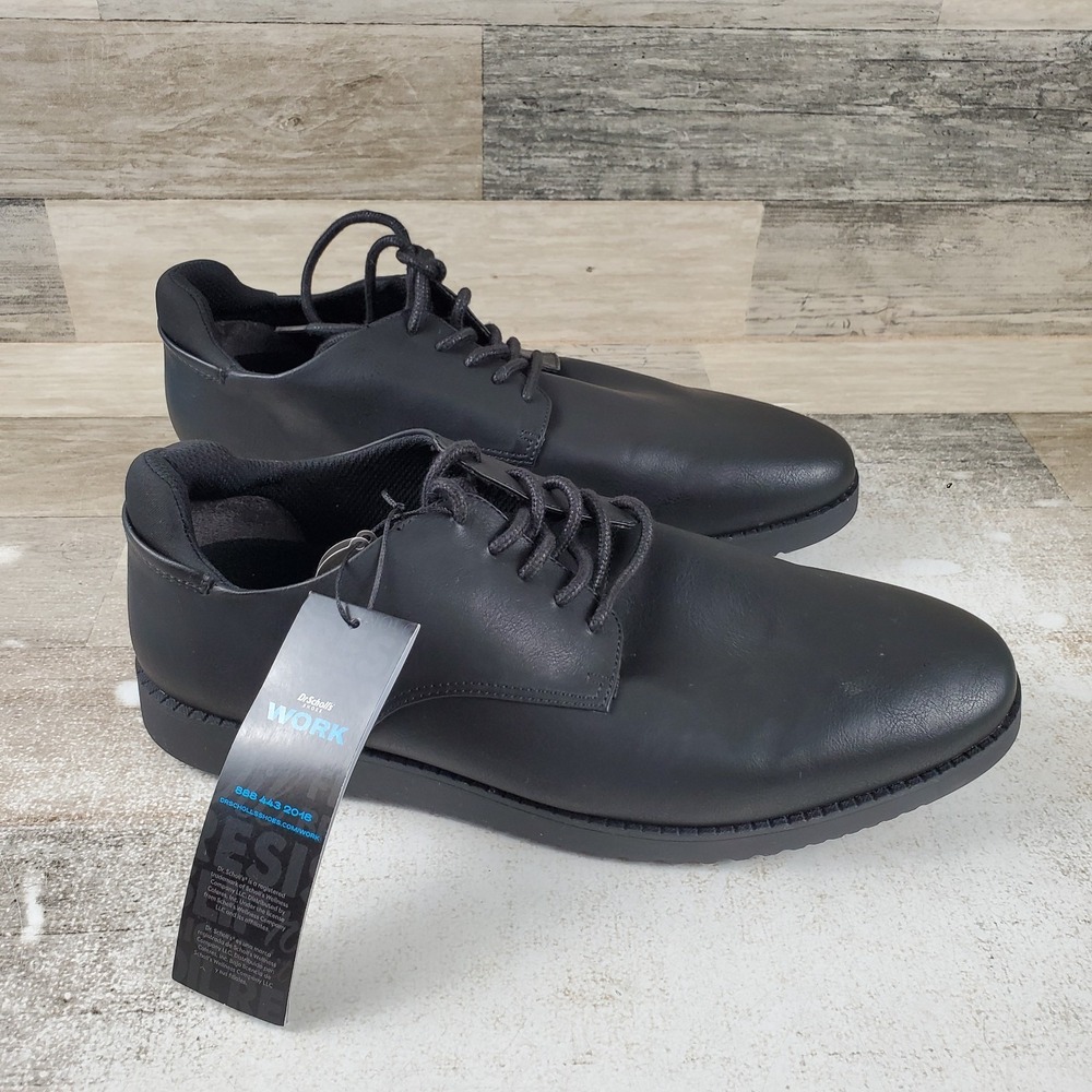 Dr Scholls Sync Work Mens Oxford Shoes Sz 10 M Black Leather Lace Up Round Toe